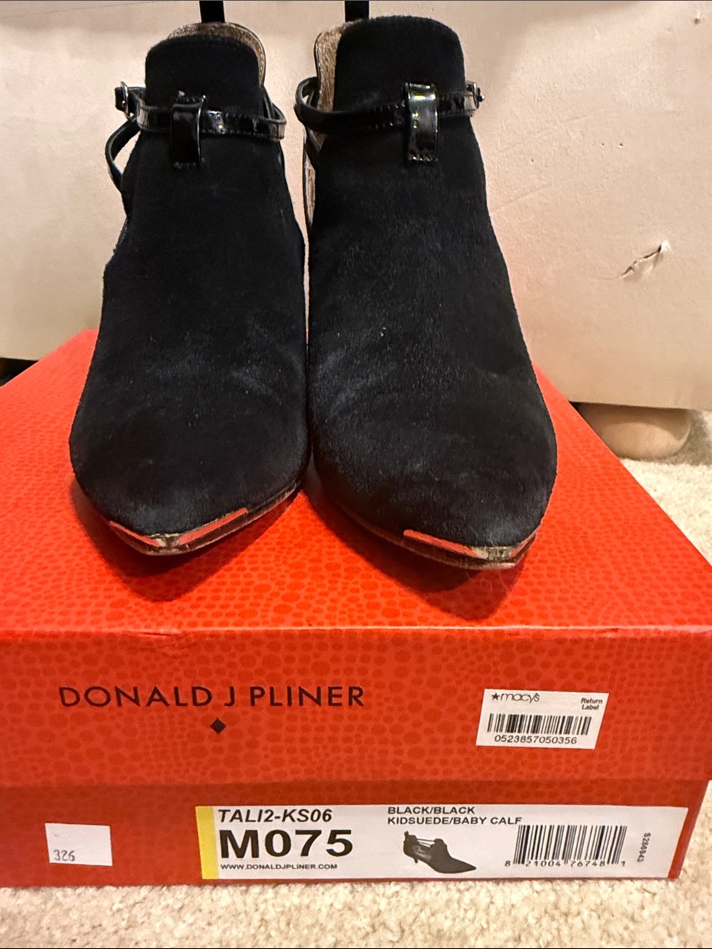 Donald J. Pliner Black Suede Pointed Ankle Booties with Strap